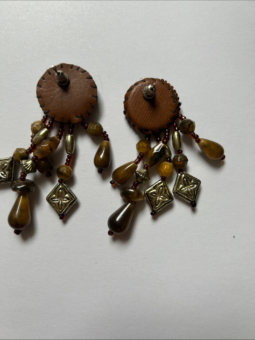 Brown Beaded Drop Statement Earrings - Boho Elegance j7 - Picture 2 of 2